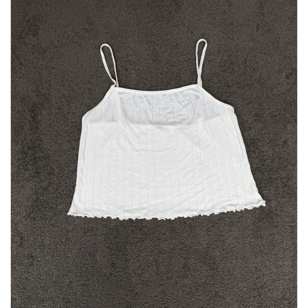 Eberjey White Pima Cotton Tencel Pointelle Rib Cami Tank Top Medium